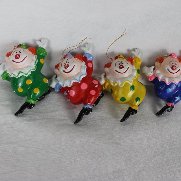 Plastic Blow Mold Ornament Lot Of 4 MCM Christmas Dancing Clowns Vintage Holiday - Picture 12 of 12